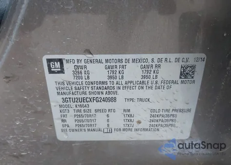 2015 GMC K1500 Sle from USA, damaged, VIN 3GTU2UECXFG240988